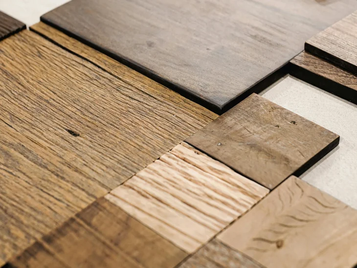 Diversi campioni di legno quadrati disposti uno accanto all'altro